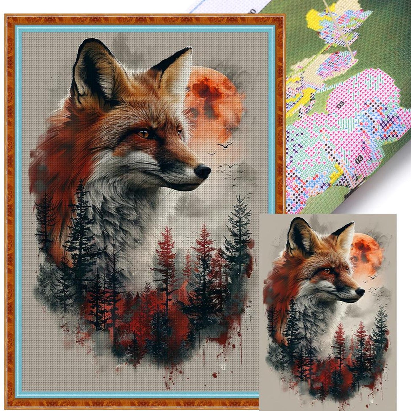 Fox Silhouette - Full 11CT Stamped Cross Stitch 40x60CM - Huacan