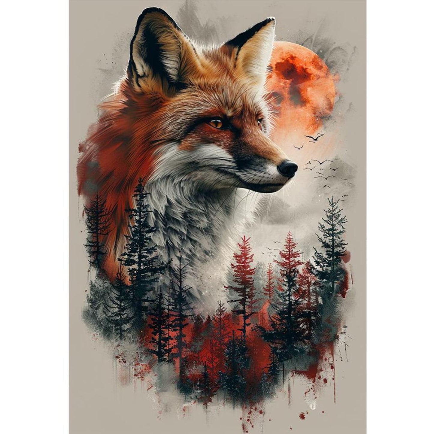 Fox Silhouette - Full 11CT Stamped Cross Stitch 40x60CM - Huacan