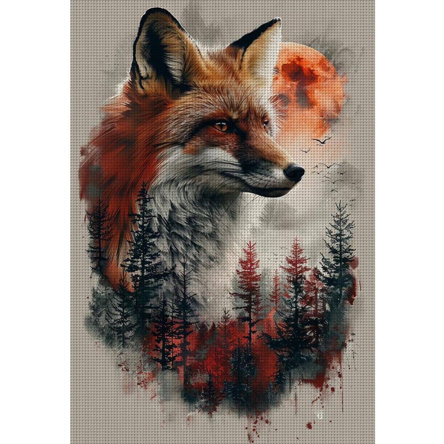 Fox Silhouette - Full 11CT Stamped Cross Stitch 40x60CM - Huacan