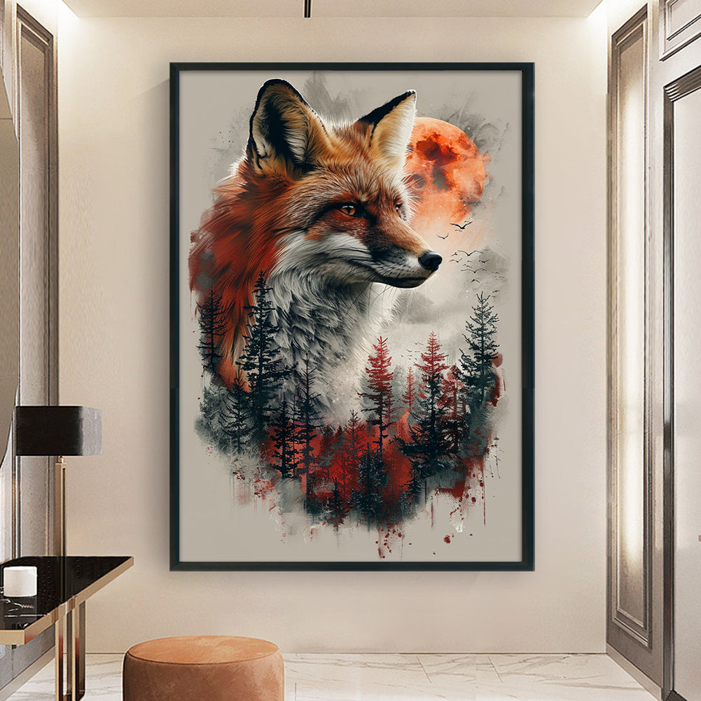 Fox Silhouette - Full 11CT Stamped Cross Stitch 40x60CM - Huacan