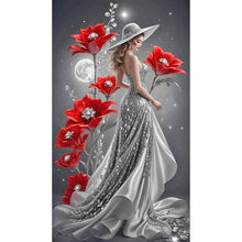 Load image into Gallery viewer, Red Flower Moon Lady-Woman 40*70CM(Canvas) Full Round Drill Diamond Painting

