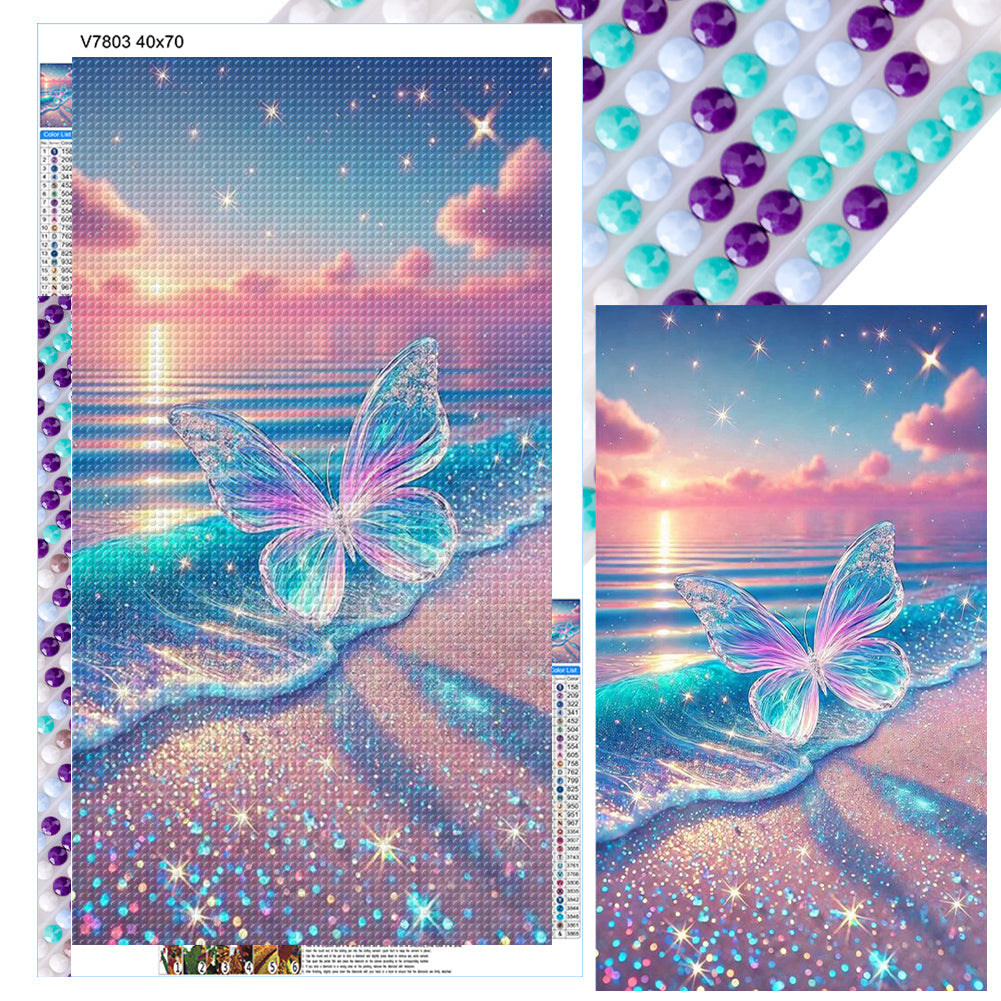 Transparent Butterfly On The Beach 40*70CM(Canvas) Full Round Drill Diamond Painting