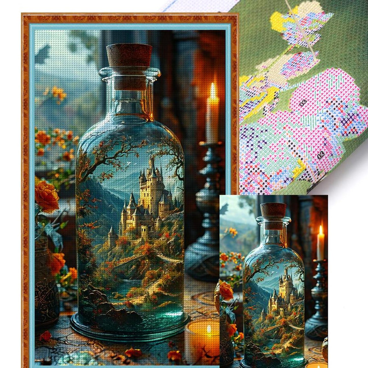 Castle In Glass Bottle - Full 11CT Stamped Cross Stitch 40x75CM - Huacan