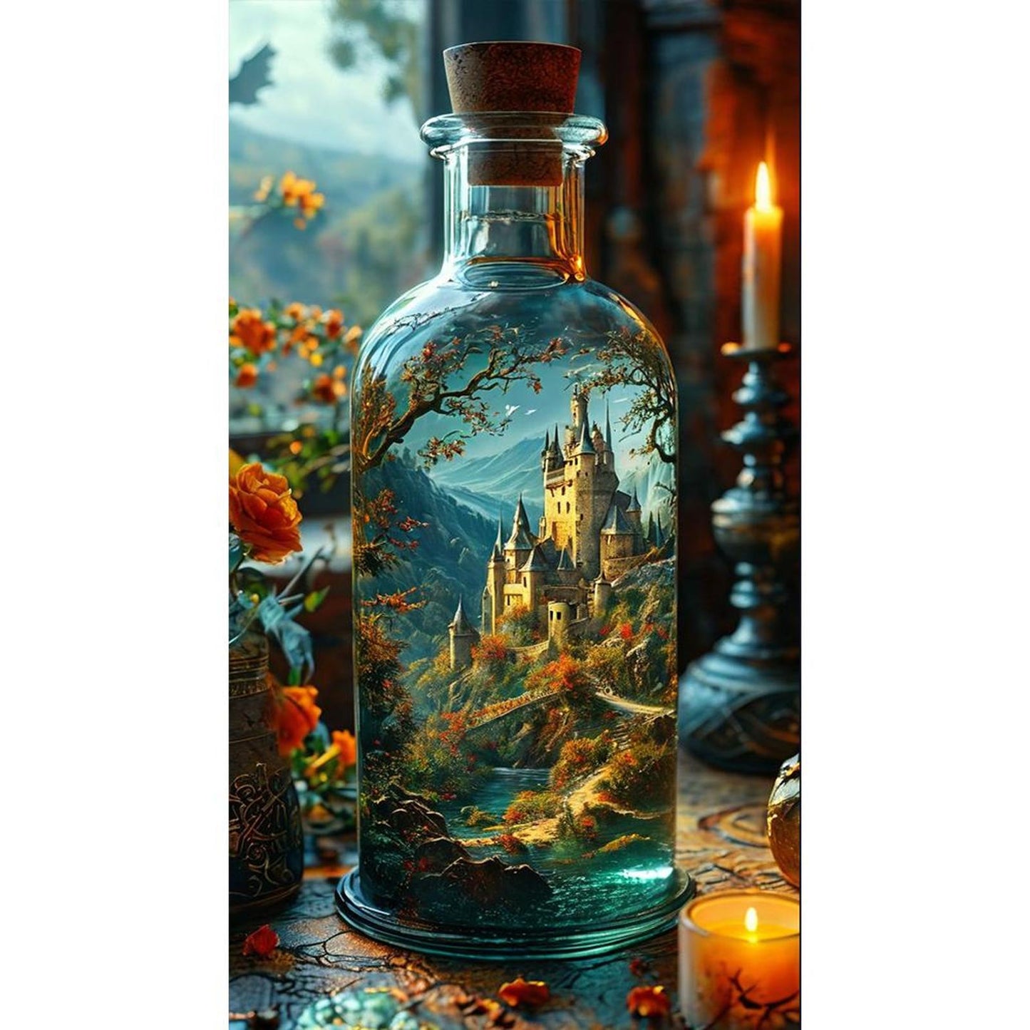 Castle In Glass Bottle - Full 11CT Stamped Cross Stitch 40x75CM - Huacan