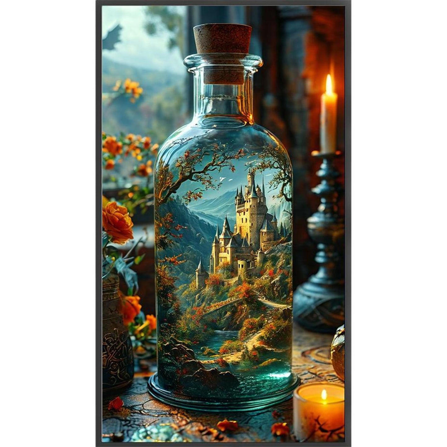 Castle In Glass Bottle - Full 11CT Stamped Cross Stitch 40x75CM - Huacan