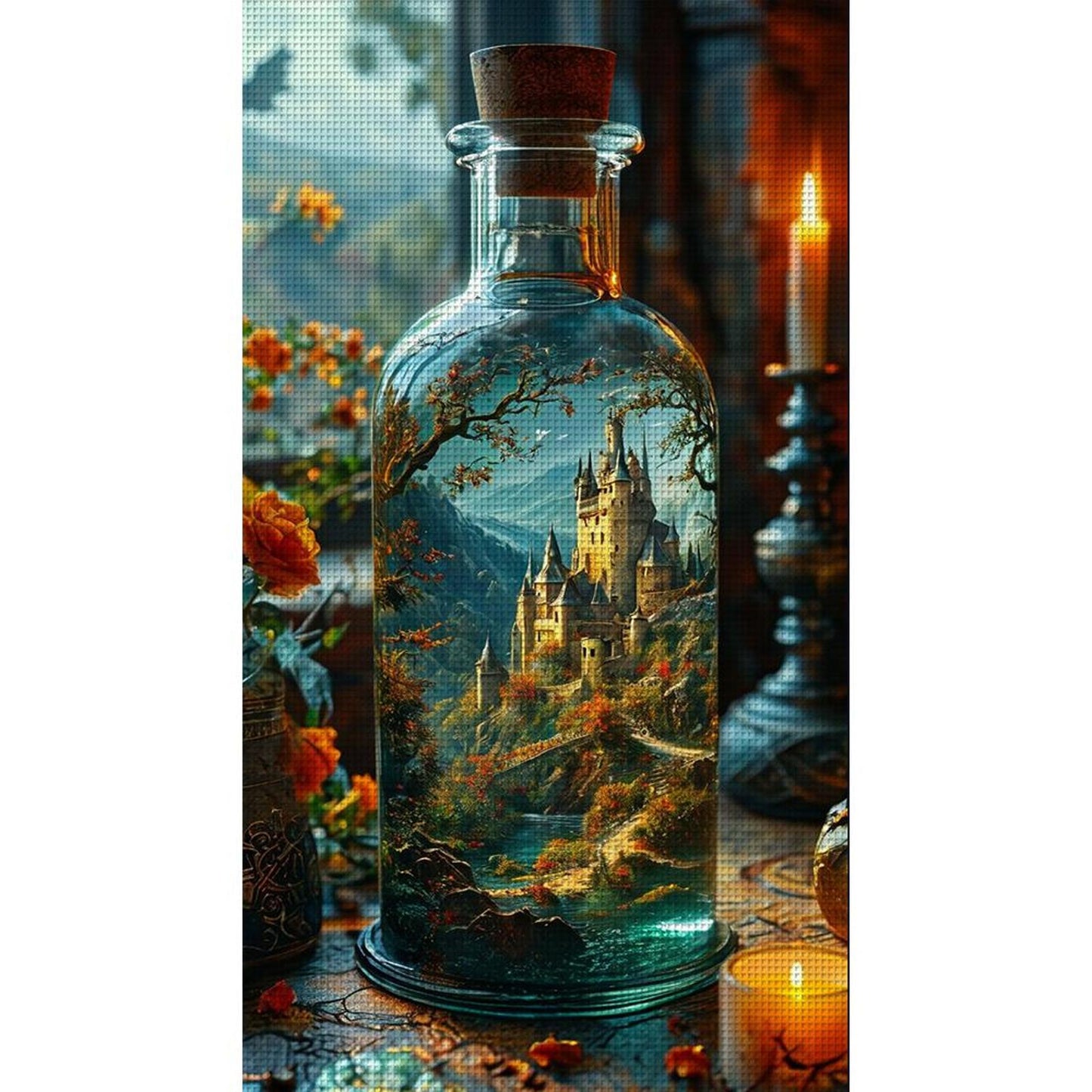 Castle In Glass Bottle - Full 11CT Stamped Cross Stitch 40x75CM - Huacan