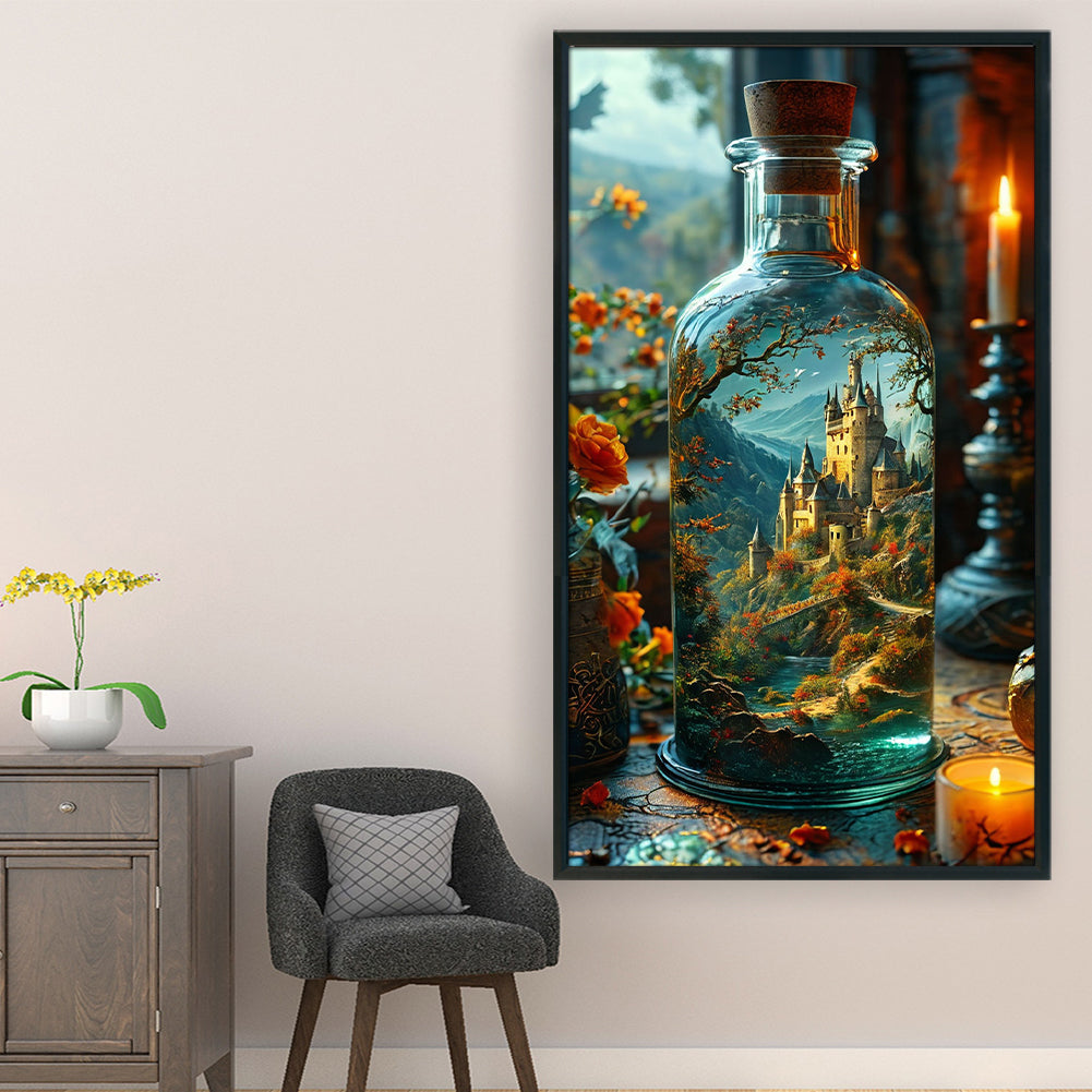 Castle In Glass Bottle - Full 11CT Stamped Cross Stitch 40x75CM - Huacan