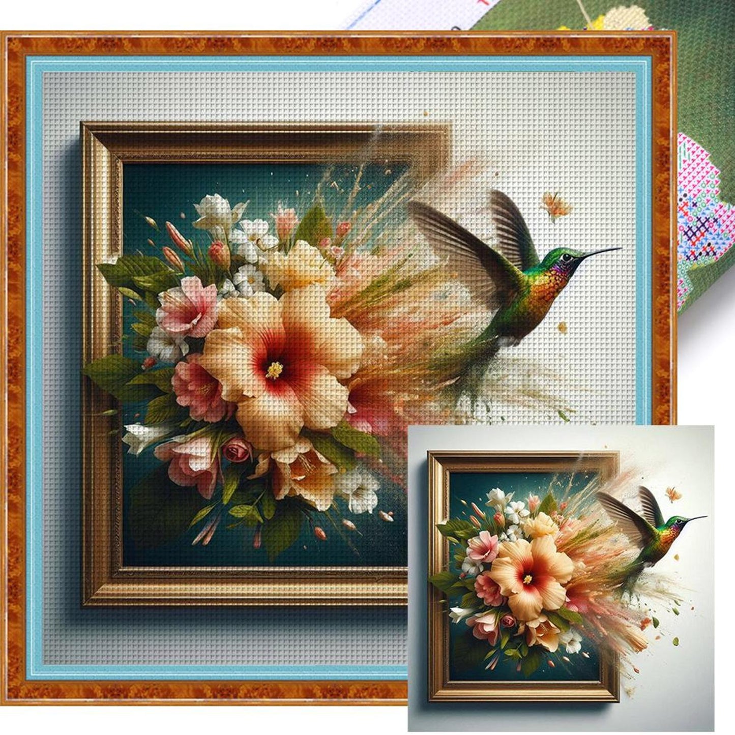 Hummingbird Out Of Frame - Full 14CT Stamped Cross Stitch 40x40CM - Huacan