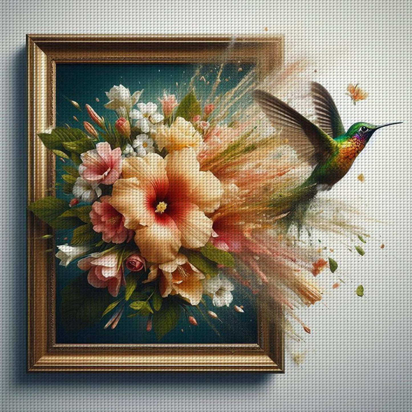 Hummingbird Out Of Frame - Full 14CT Stamped Cross Stitch 40x40CM - Huacan