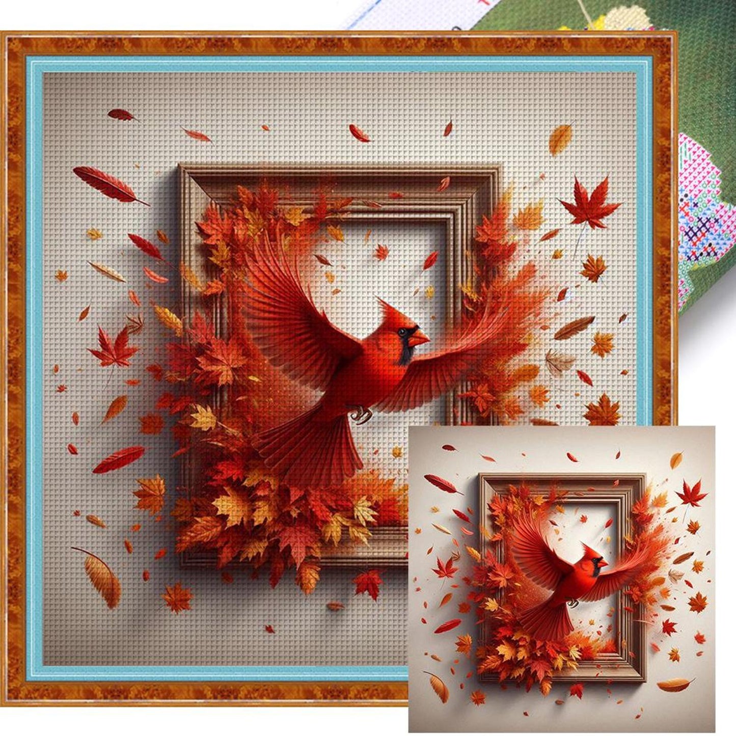 Cardinal Out Of Frame - Full 14CT Stamped Cross Stitch 40x40CM - Huacan