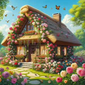 Flower Scented Butterfly House 30*30CM(Canvas) Full Round Drill Diamond Painting