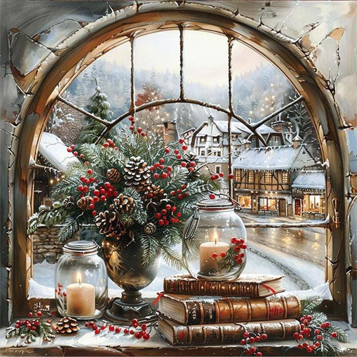 Winter Windowsill - Full 14CT Stamped Cross Stitch 50x50CM - Huacan