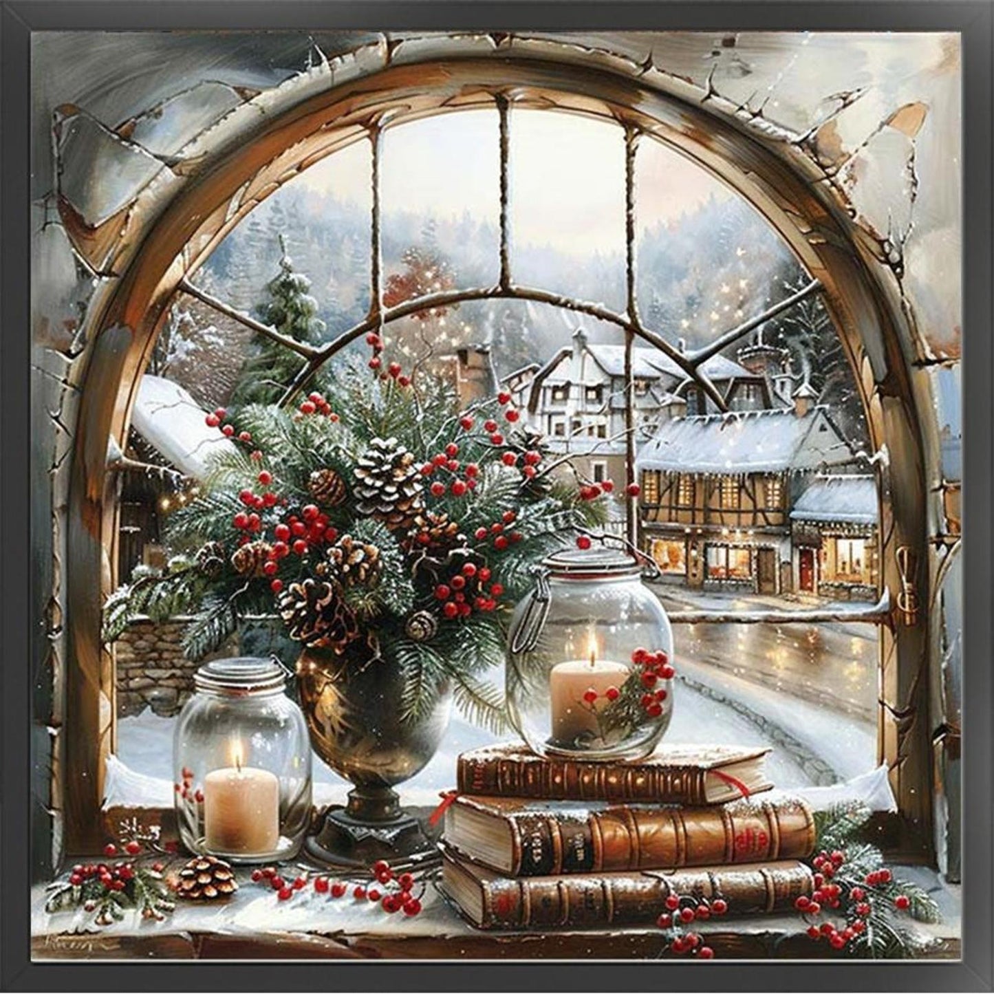 Winter Windowsill - Full 14CT Stamped Cross Stitch 50x50CM - Huacan