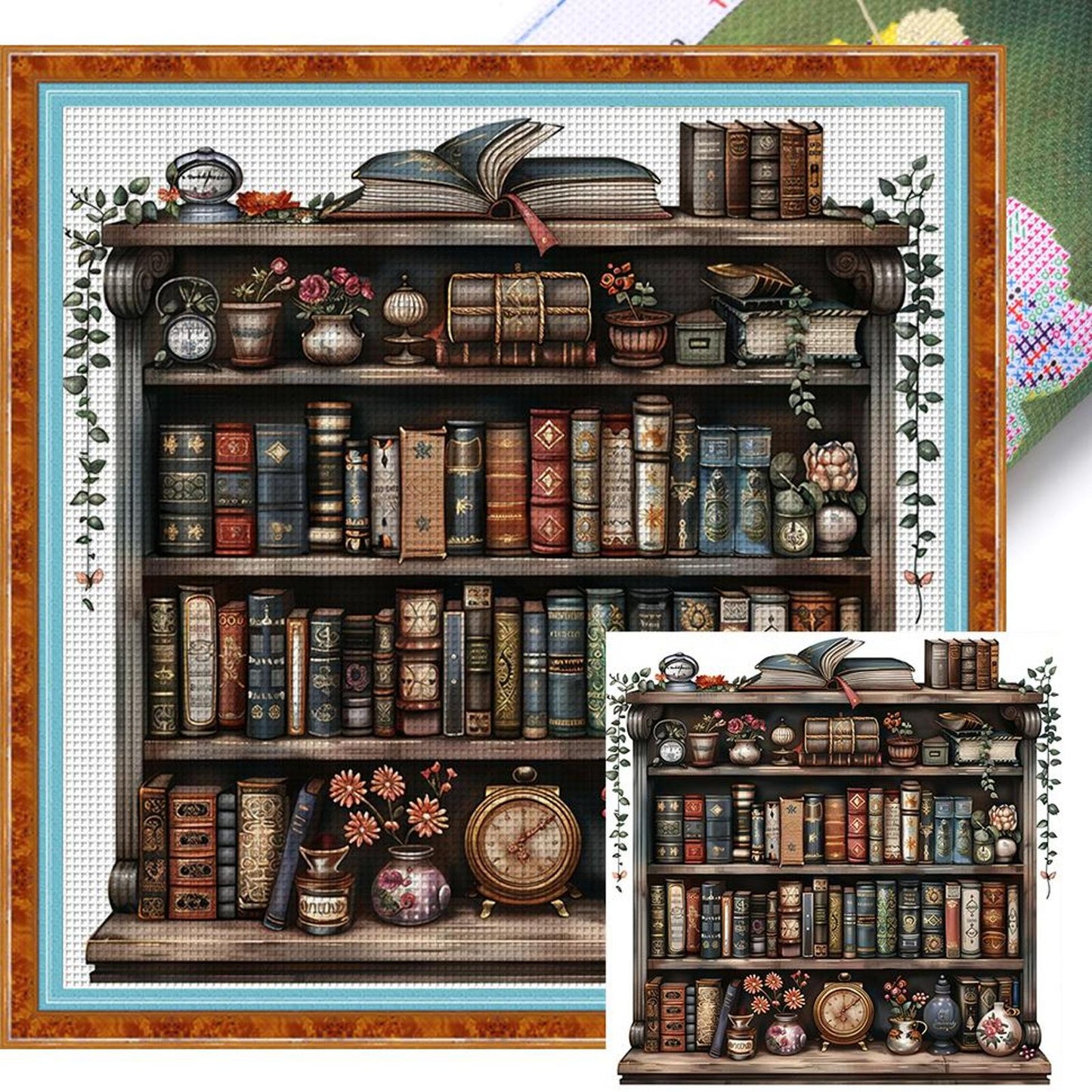 Bookshelf - Full 11CT Stamped Cross Stitch 50x50CM - Yishu