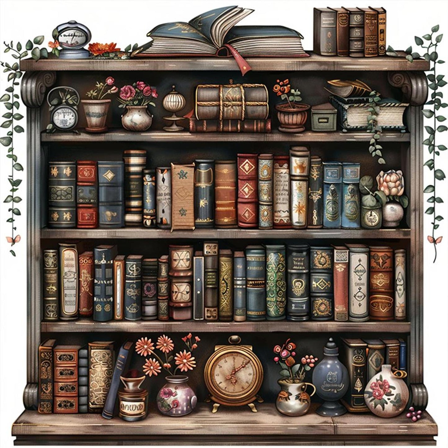 Bookshelf - Full 11CT Stamped Cross Stitch 50x50CM - Yishu