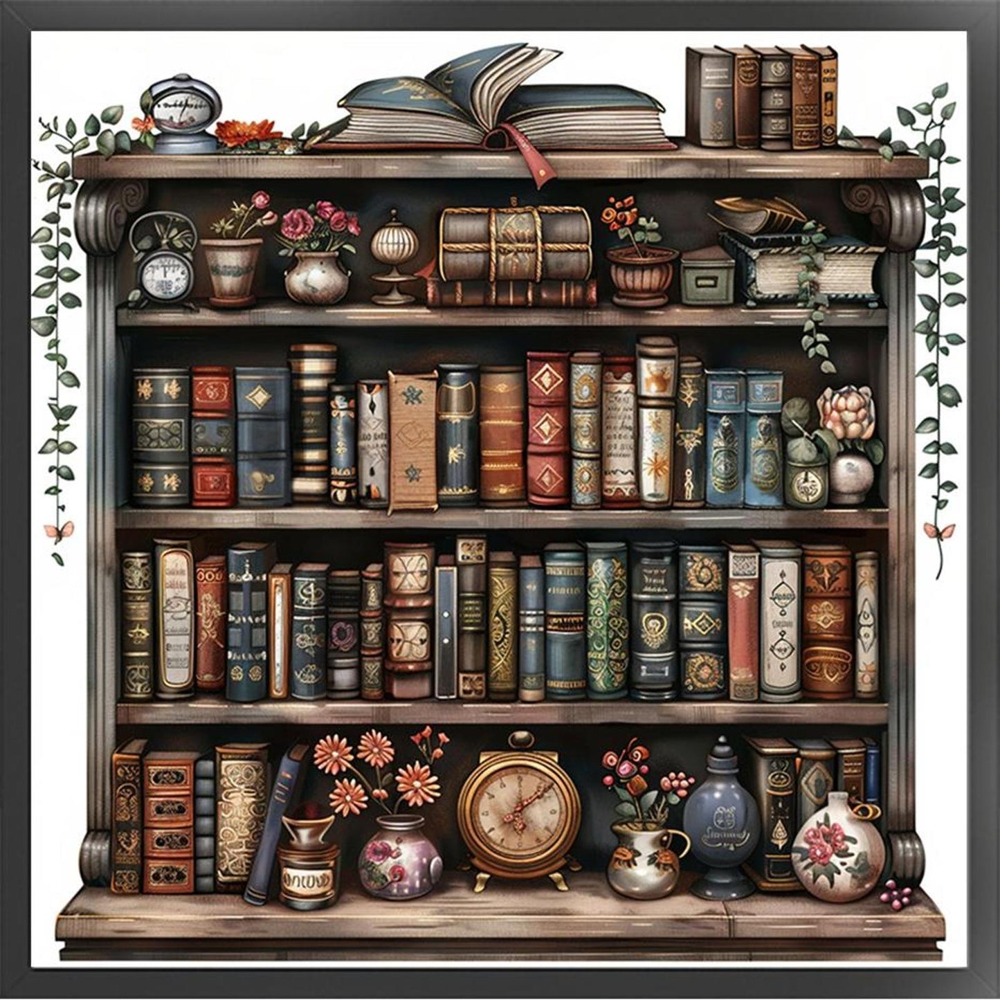Bookshelf - Full 11CT Stamped Cross Stitch 50x50CM - Yishu