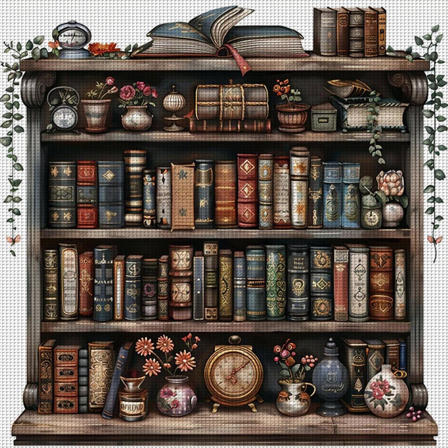 Bookshelf - Full 11CT Stamped Cross Stitch 50x50CM - Yishu