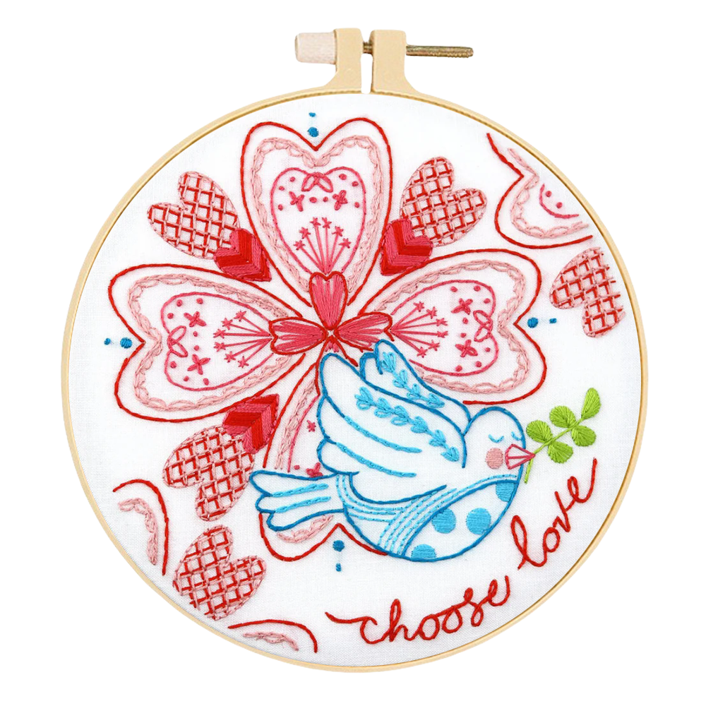 Four-Leaf Clover, Bird & Love Heart - DIY Embroidery Cross Stitch Kit with Pattern Cotton Threads Needles Hoop 30x30CM/11.81x11.81in