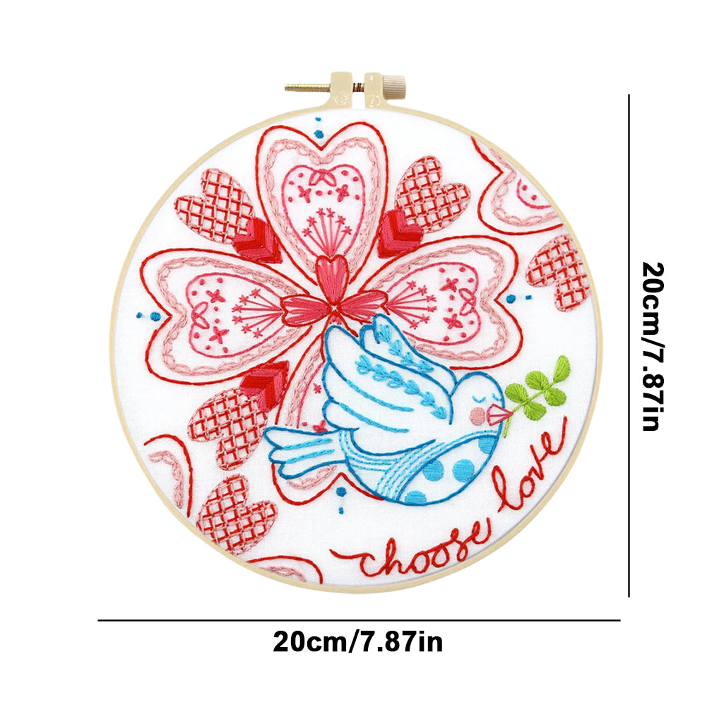 Four-Leaf Clover, Bird & Love Heart - DIY Embroidery Cross Stitch Kit with Pattern Cotton Threads Needles Hoop 30x30CM/11.81x11.81in