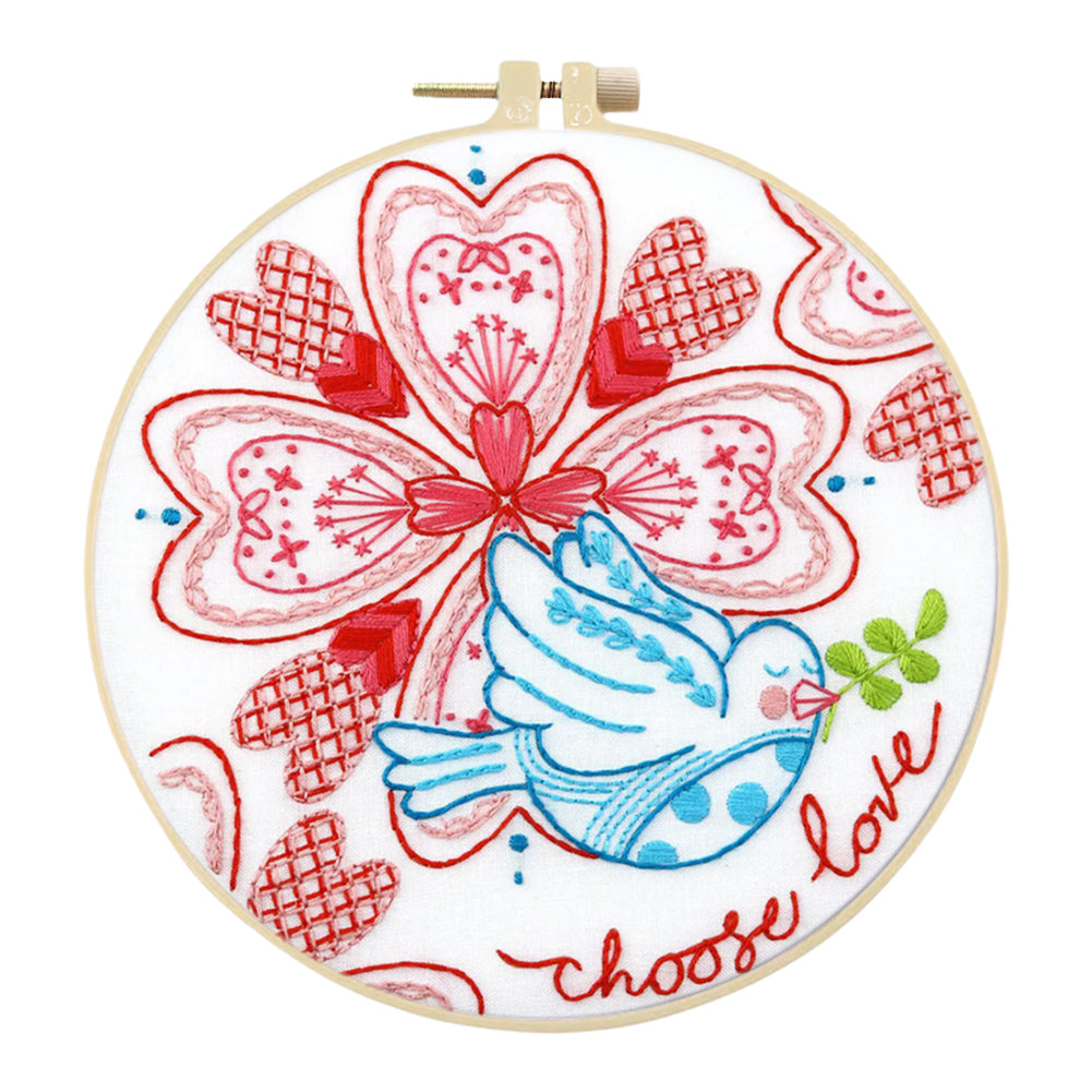 Four-Leaf Clover, Bird & Love Heart - DIY Embroidery Cross Stitch Kit with Pattern Cotton Threads Needles Hoop 30x30CM/11.81x11.81in