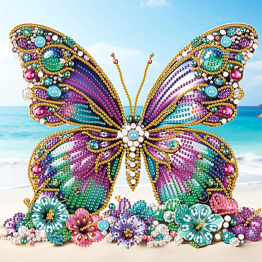 Beach Butterfly 30*30CM(Canvas) Partial Special Shaped Drill Diamond Painting