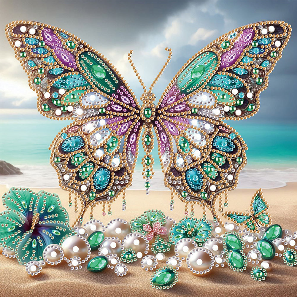 Beach Butterfly 30*30CM(Canvas) Partial Special Shaped Drill Diamond Painting