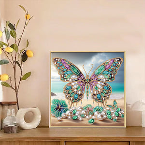 Beach Butterfly 30*30CM(Canvas) Partial Special Shaped Drill Diamond Painting