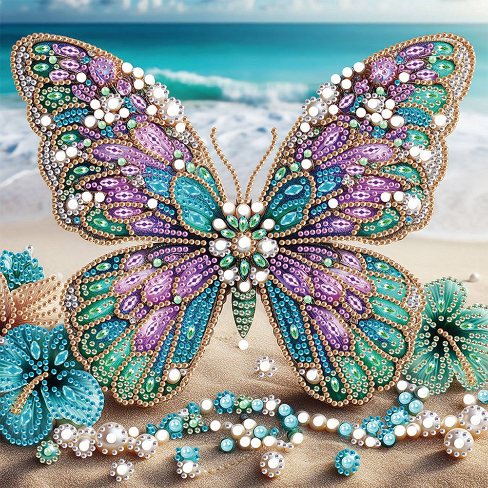 Beach Butterfly 30*30CM(Canvas) Partial Special Shaped Drill Diamond Painting