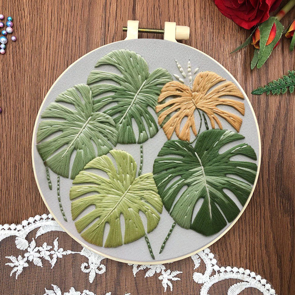 4PCS Plant Series - DIY Embroidery Cross Stitch Kit with Pattern Cotton Threads Needles Hoop 30x30CM/11.81x11.81in