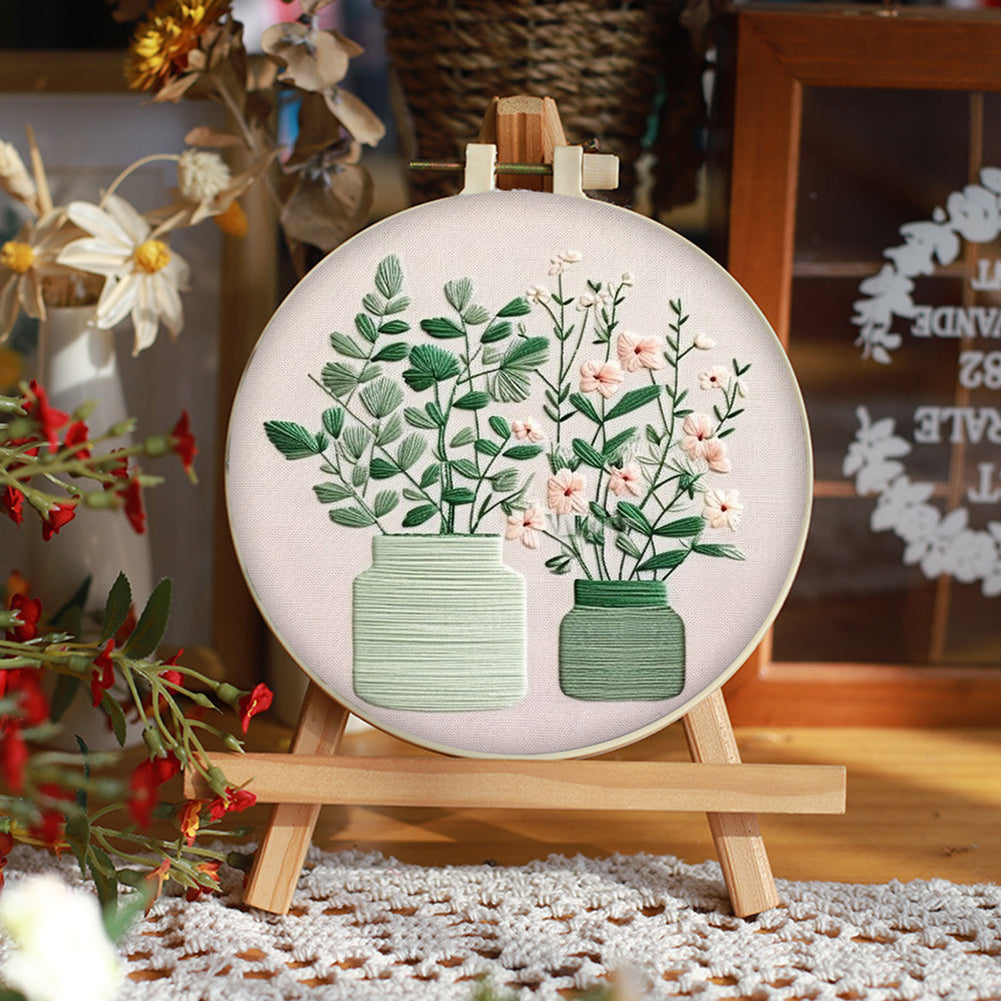 4PCS Plant Series - DIY Embroidery Cross Stitch Kit with Pattern Cotton Threads Needles Hoop 30x30CM/11.81x11.81in