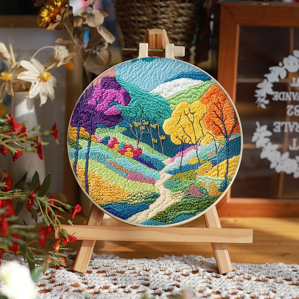 4PCS Colorful Forest - DIY Embroidery Cross Stitch Kit with Pattern Cotton Threads Needles Hoop 30x30CM/11.81x11.81in