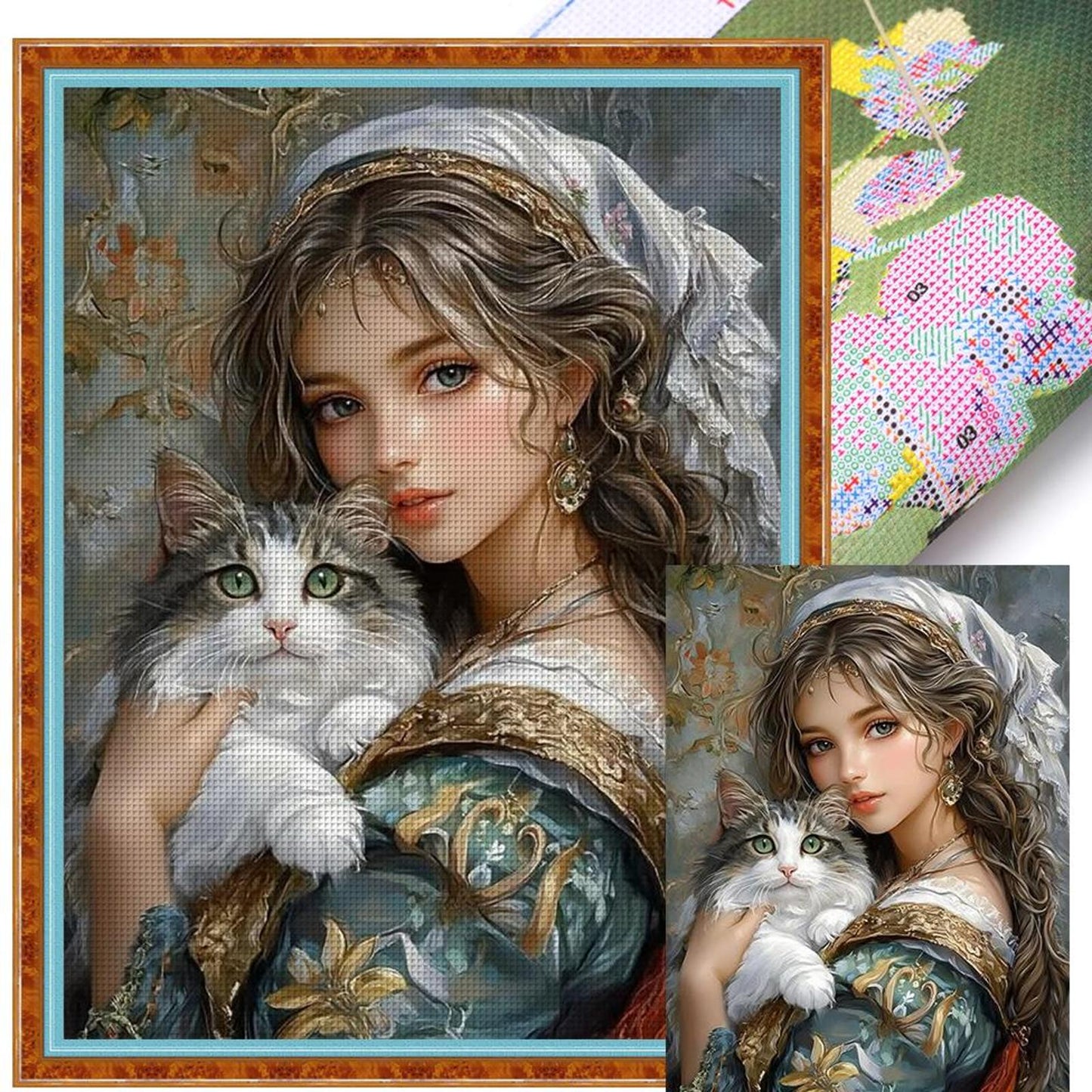 Cat Girl - Full 14CT Stamped Cross Stitch 45x60CM - Huacan