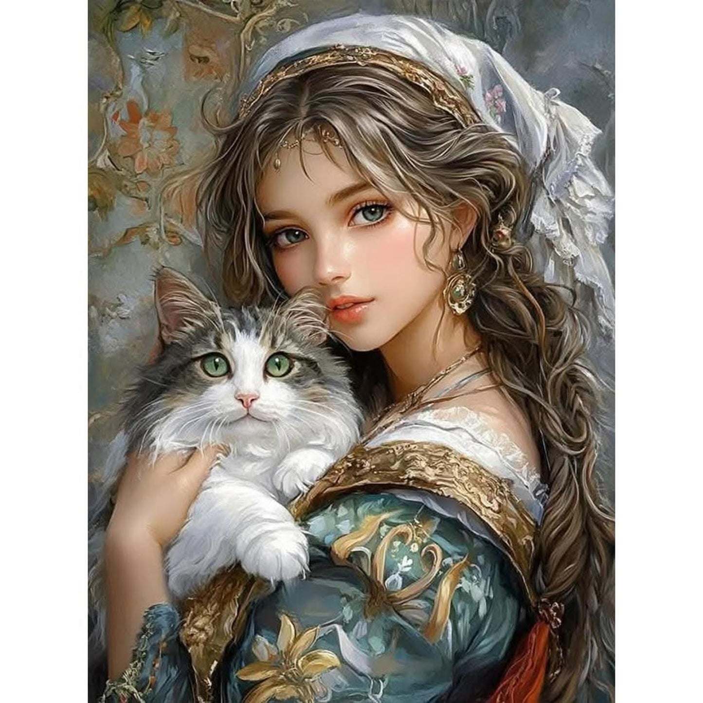 Cat Girl - Full 14CT Stamped Cross Stitch 45x60CM - Huacan