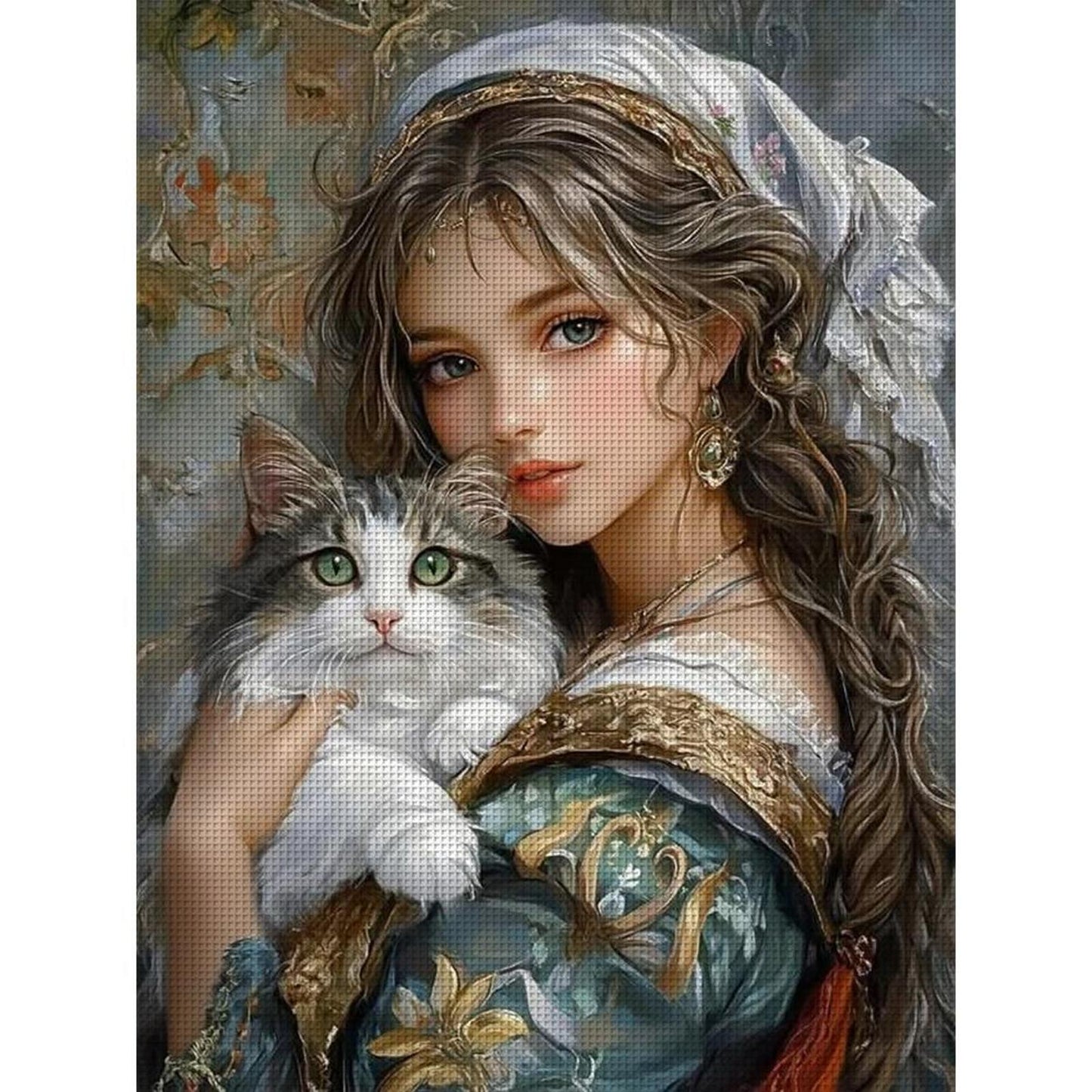 Cat Girl - Full 14CT Stamped Cross Stitch 45x60CM - Huacan