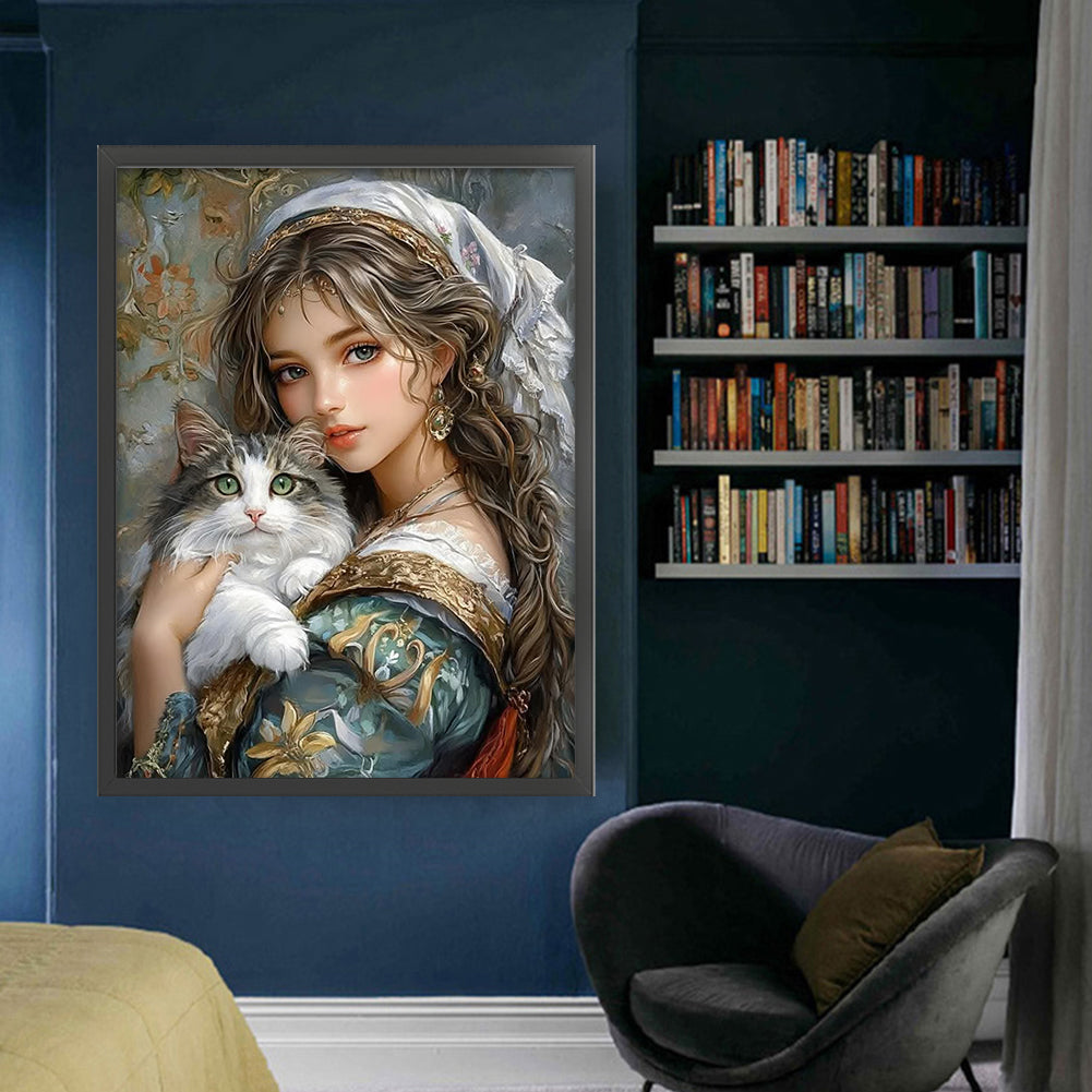 Cat Girl - Full 14CT Stamped Cross Stitch 45x60CM - Huacan