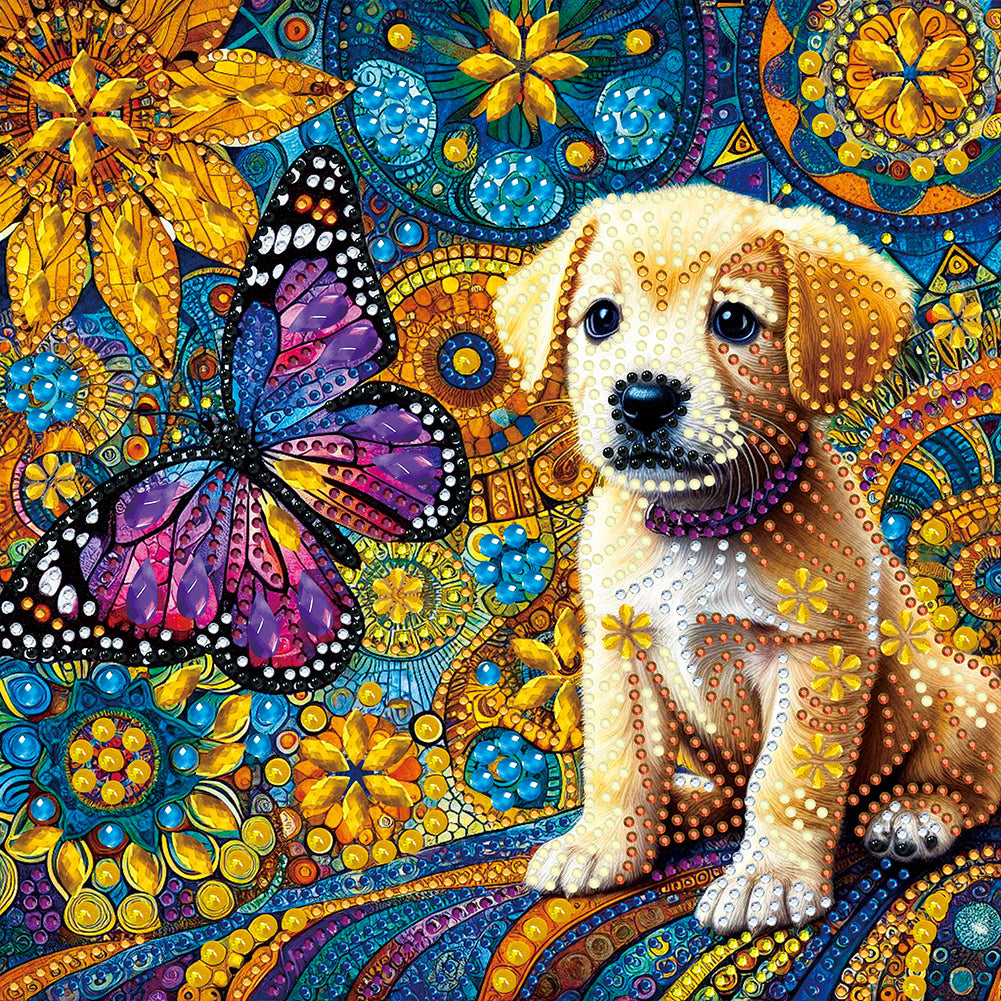 Butterfly Puppy 30*30CM(Canvas) Partial Special Shaped Drill Diamond Painting