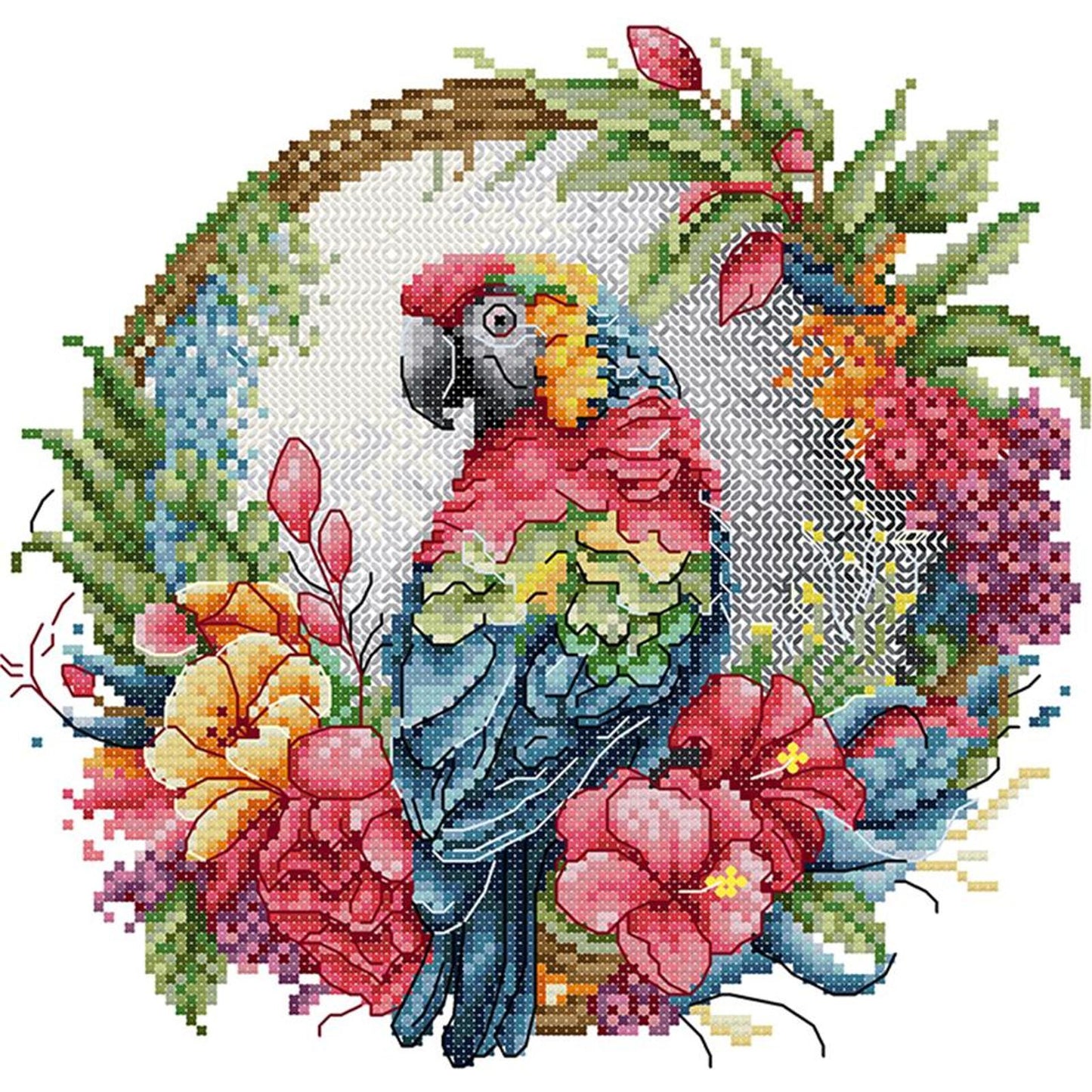 Parrot On Wreath - Partial 14CT Stamped Cross Stitch 27x27CM - Joy Sunday Backstitch