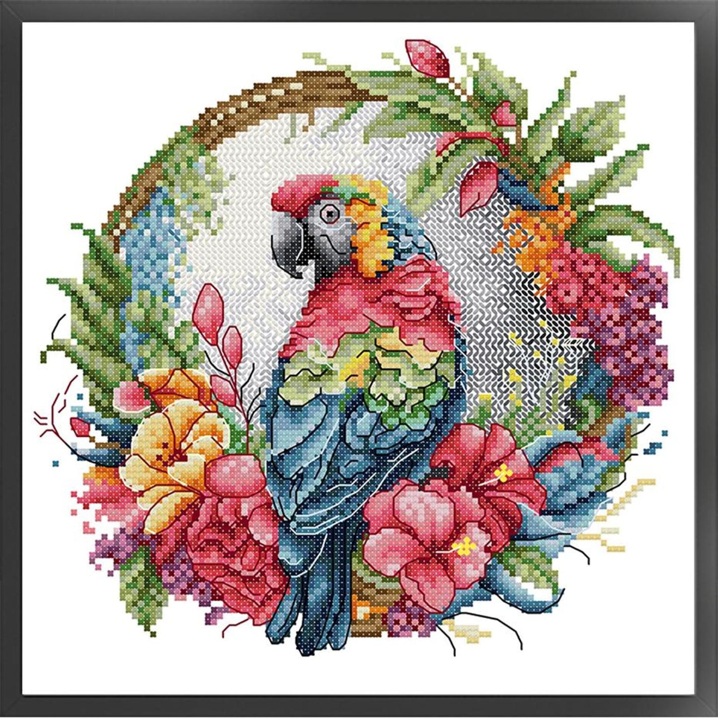 Parrot On Wreath - Partial 14CT Stamped Cross Stitch 27x27CM - Joy Sunday Backstitch