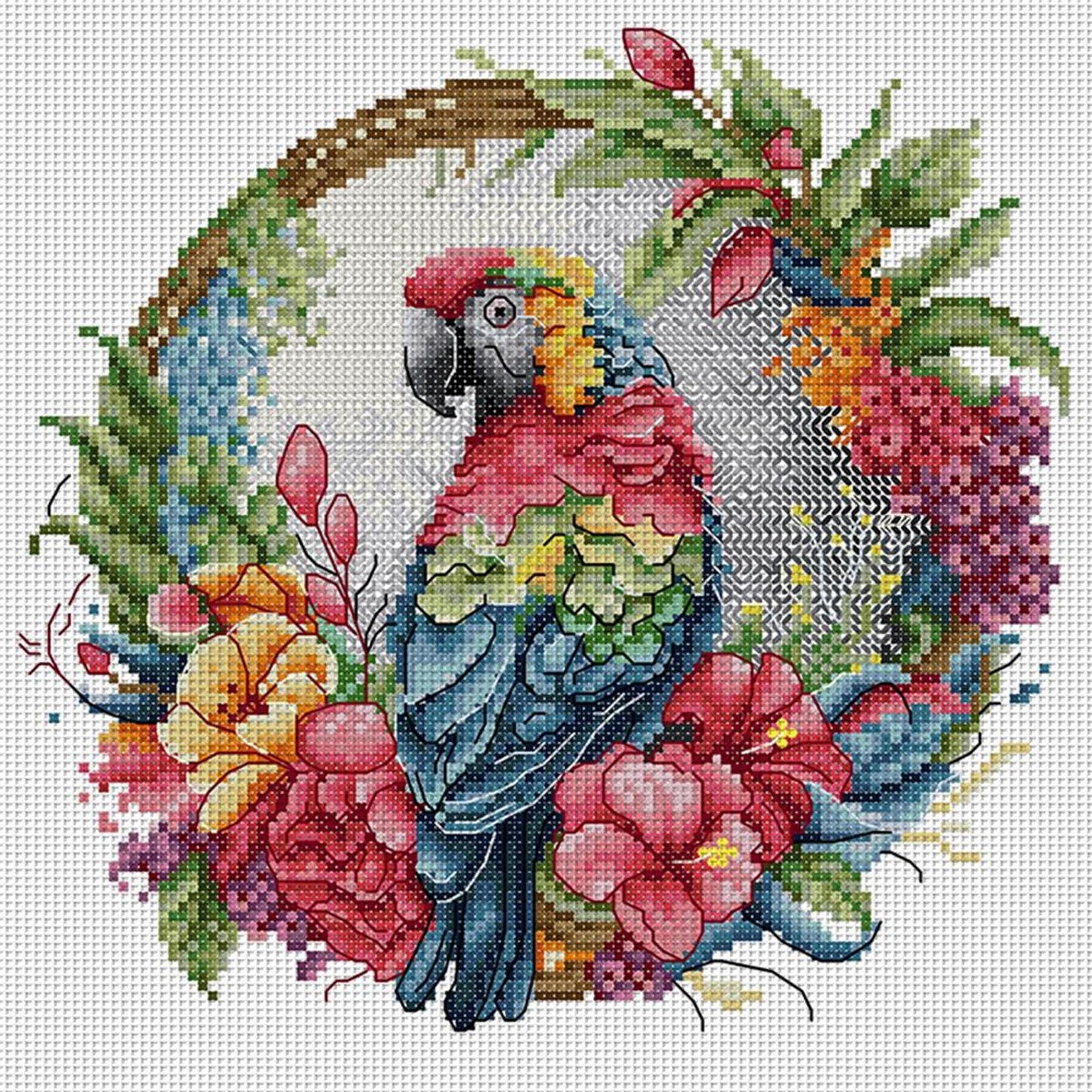 Parrot On Wreath - Partial 14CT Stamped Cross Stitch 27x27CM - Joy Sunday Backstitch