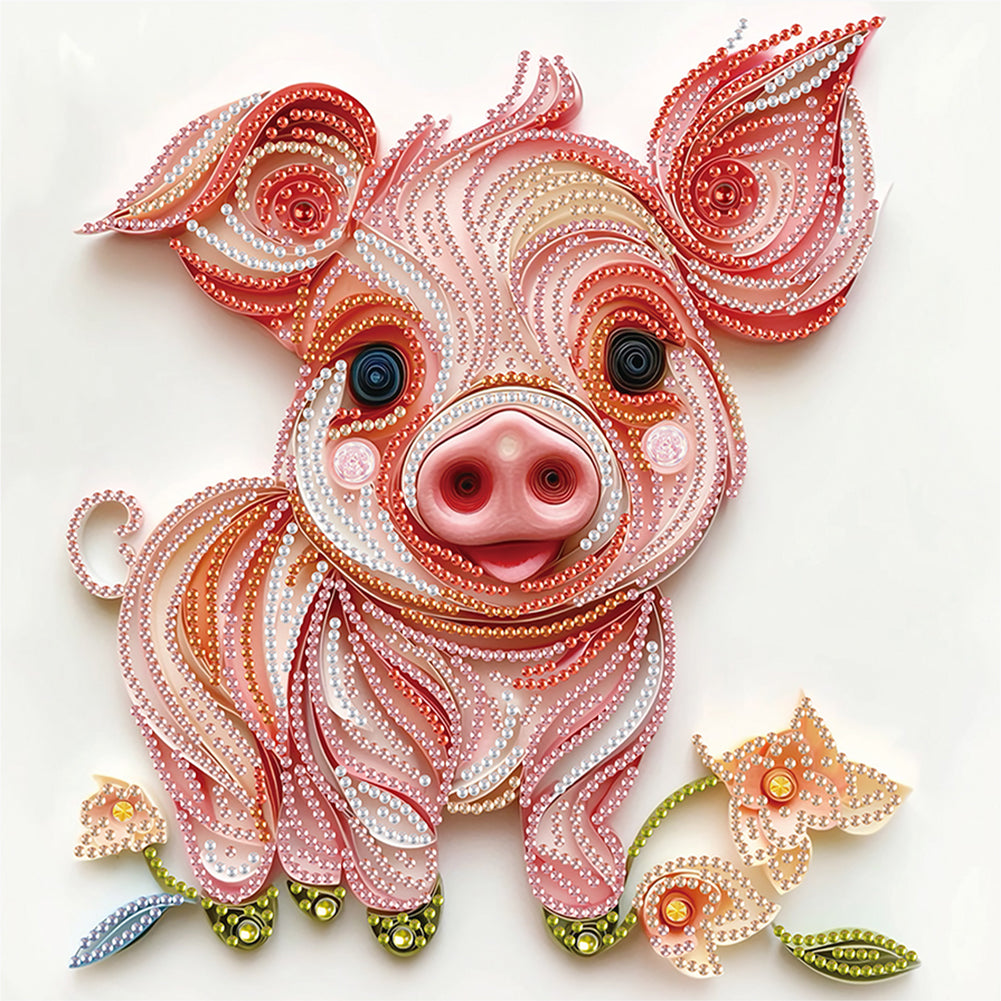 Paper Quilling Piglets 30*30CM(Canvas) Partial Special Shaped Drill Diamond Painting