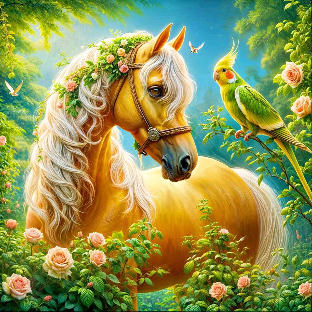 Parrots And Horses 40*40CM(Canvas) Full Round Drill Diamond Painting