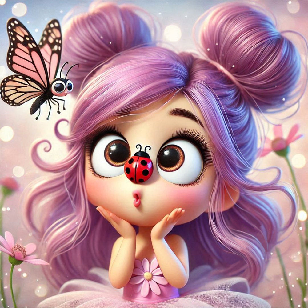 Butterfly Ladybug Girl 40*40CM(Canvas) Full Round Drill Diamond Painting