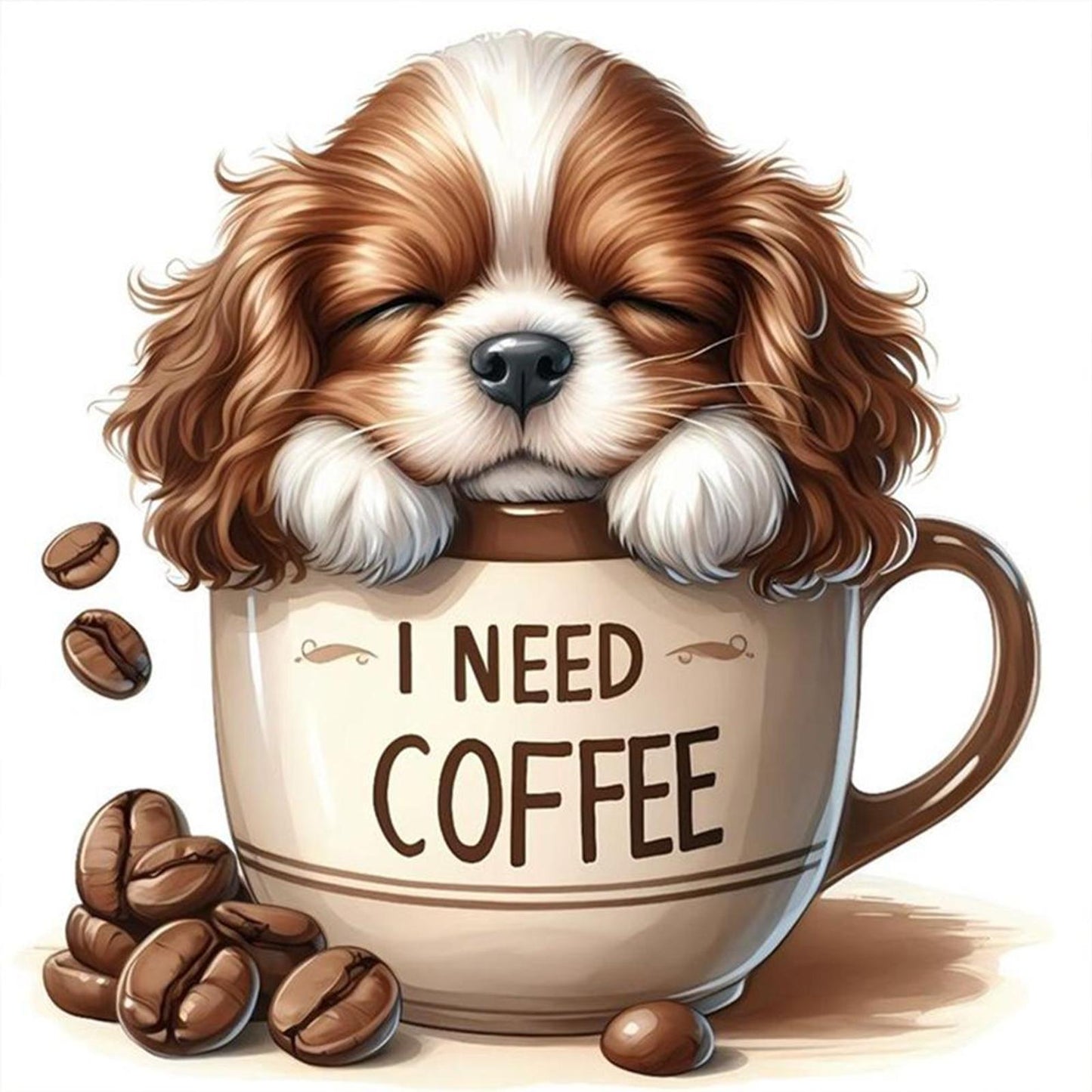 Dog In Coffee Cup - Full 11CT Stamped Cross Stitch 40x40CM - Yishu
