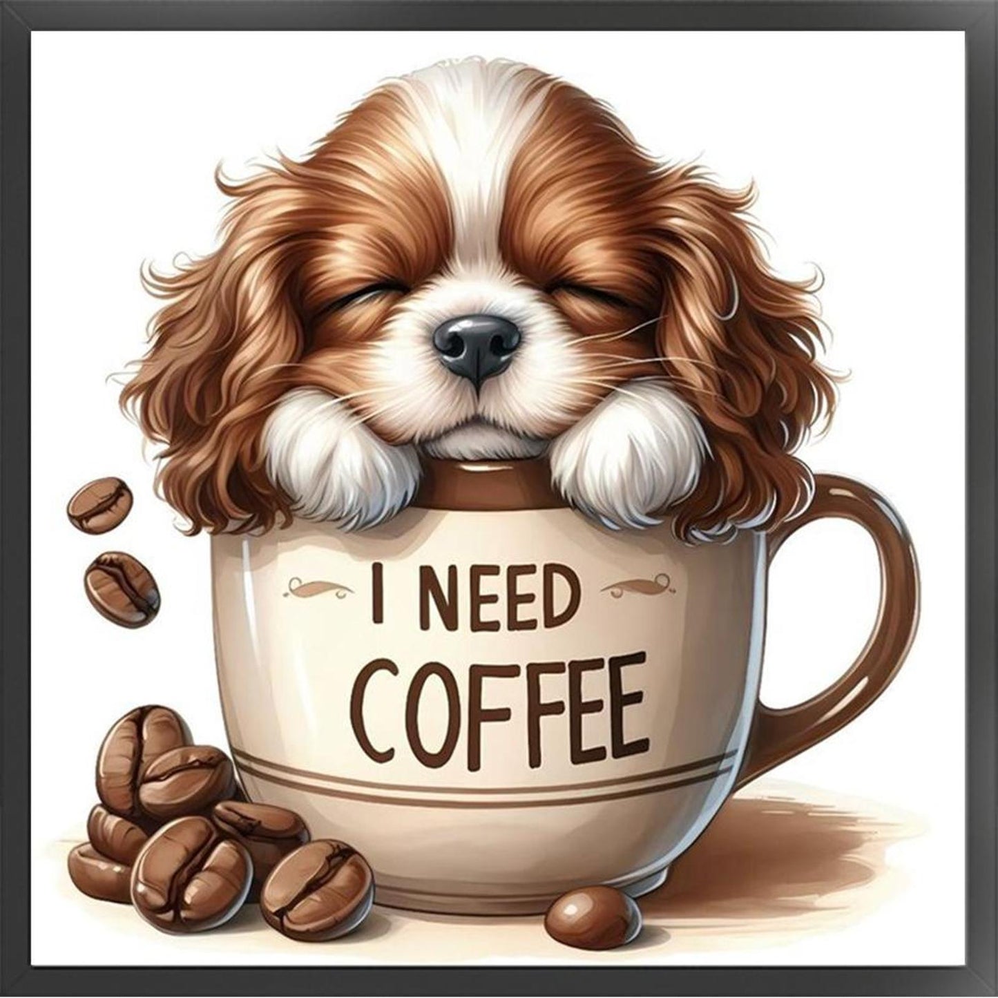 Dog In Coffee Cup - Full 11CT Stamped Cross Stitch 40x40CM - Yishu