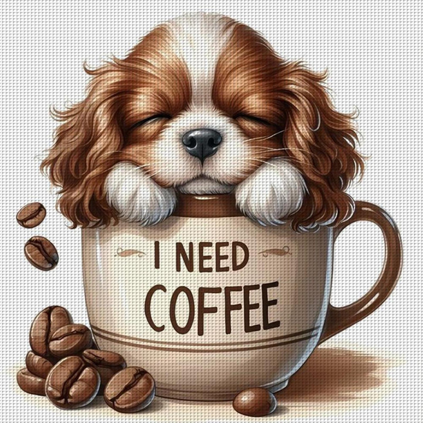 Dog In Coffee Cup - Full 11CT Stamped Cross Stitch 40x40CM - Yishu