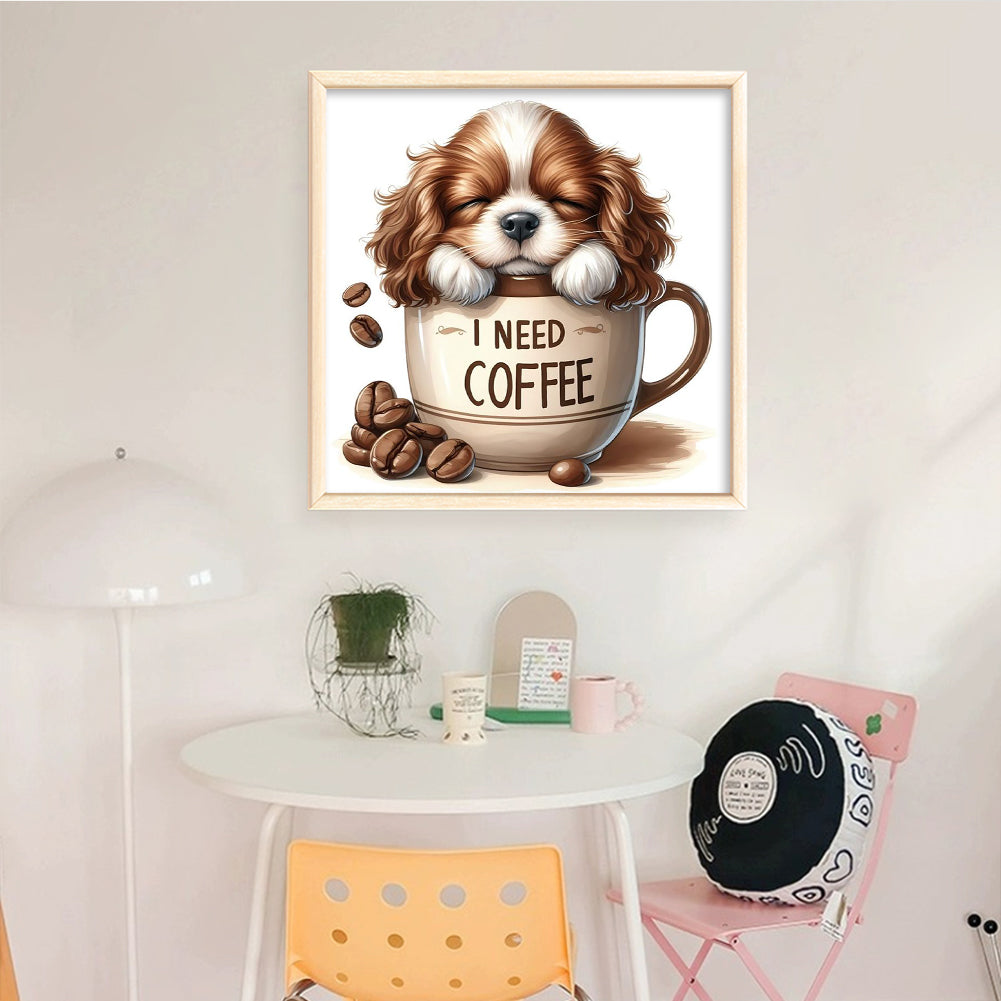 Dog In Coffee Cup - Full 11CT Stamped Cross Stitch 40x40CM - Yishu