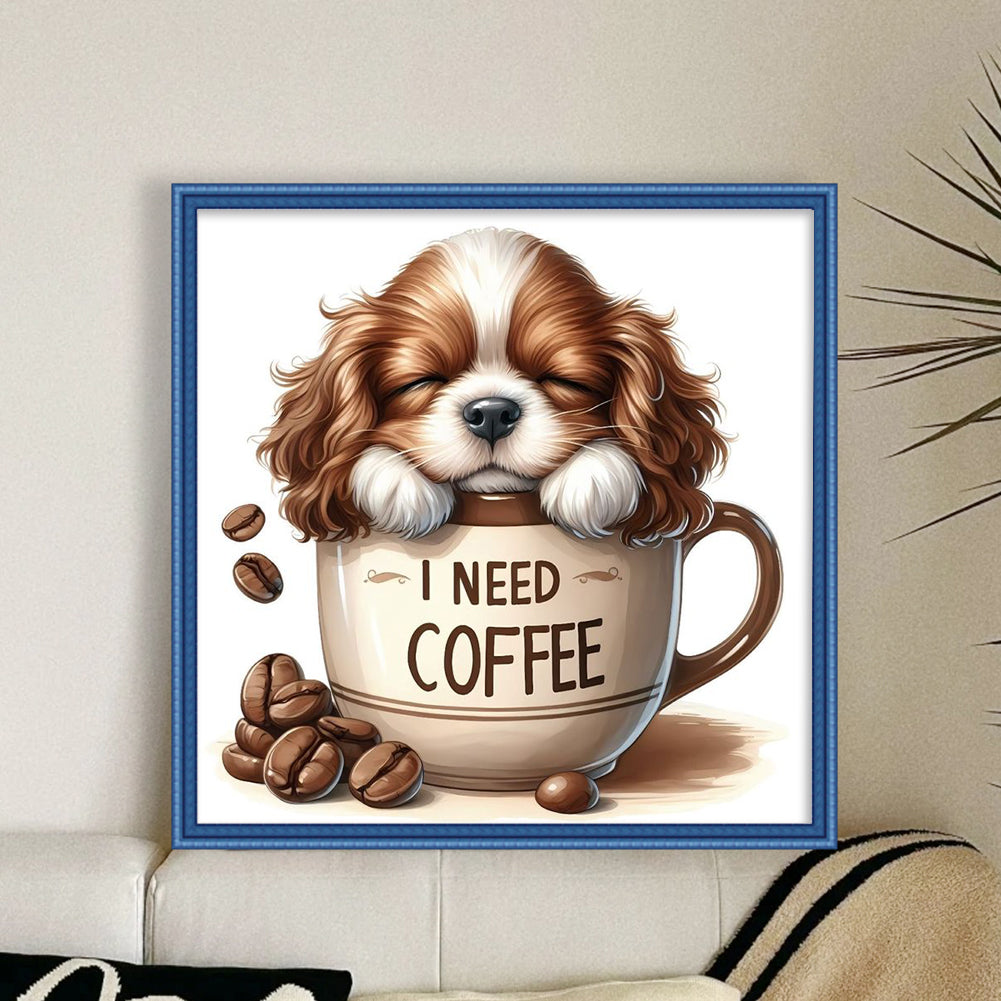 Dog In Coffee Cup - Full 11CT Stamped Cross Stitch 40x40CM - Yishu