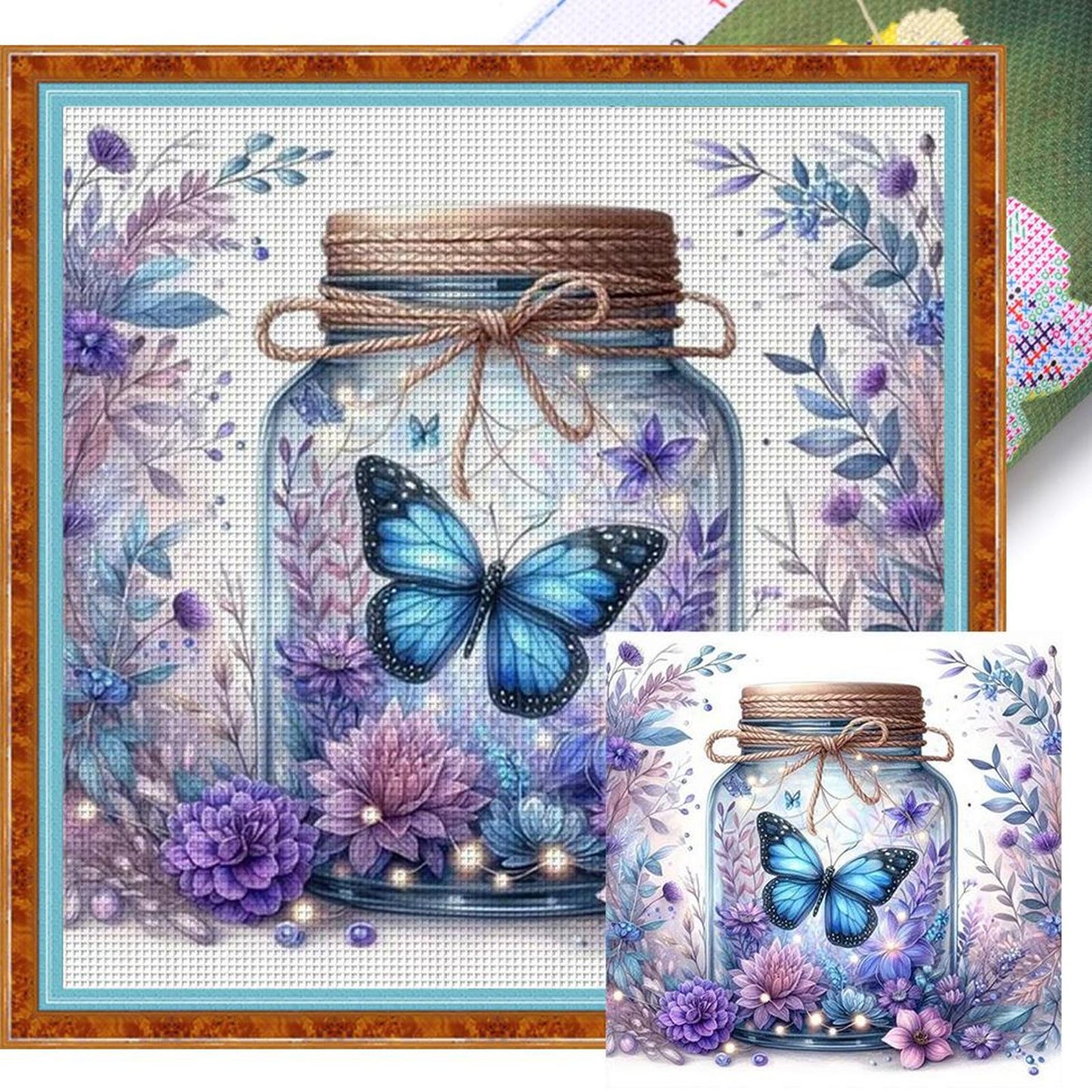 Rose And Butterfly In Bottle - Full 18CT Stamped Cross Stitch 50x50CM - Huacan