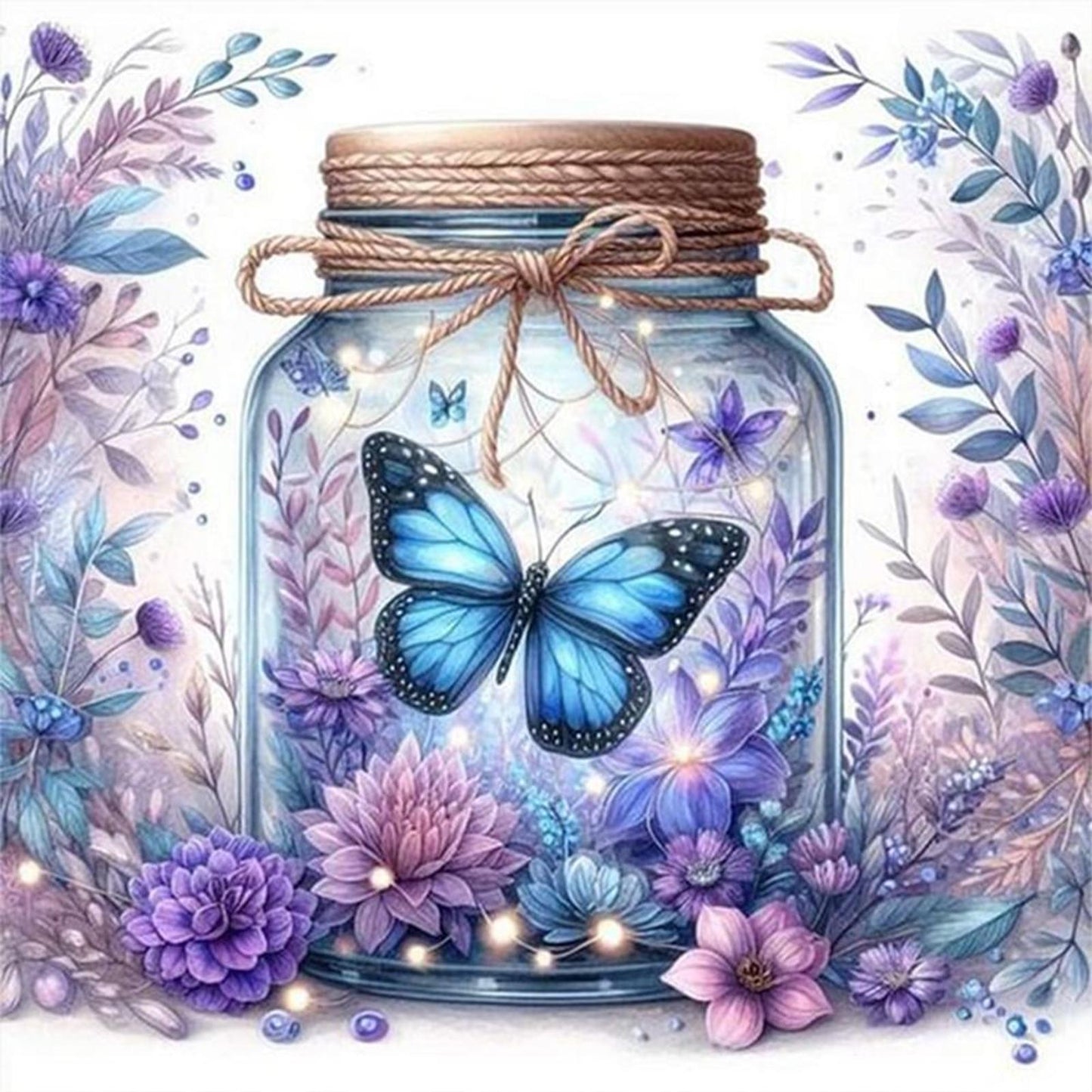 Rose And Butterfly In Bottle - Full 18CT Stamped Cross Stitch 50x50CM - Huacan