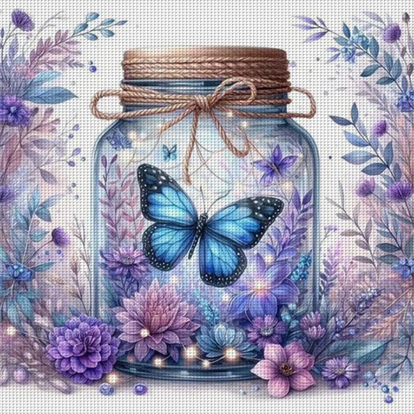 Rose And Butterfly In Bottle - Full 18CT Stamped Cross Stitch 50x50CM - Huacan